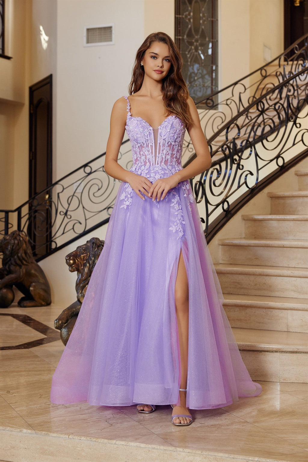 Regal Refined Shimmering Illusion plunging neck Gown for Evening Celebration NXR1824
