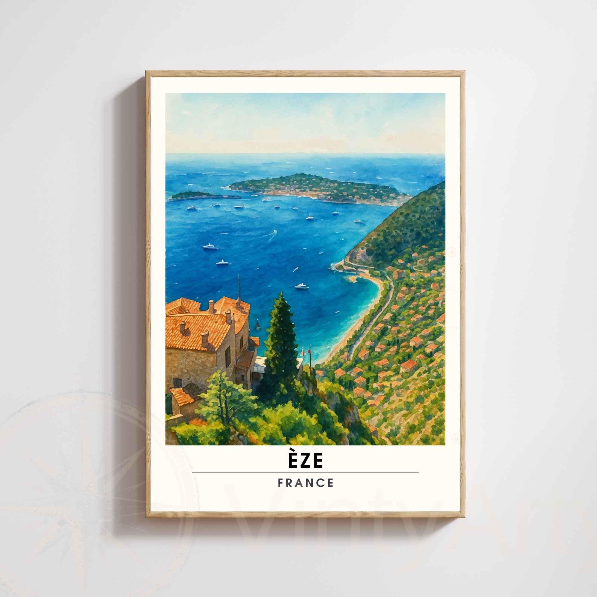 Affiche Èze France – Vue panoramique sur la Méditerranée